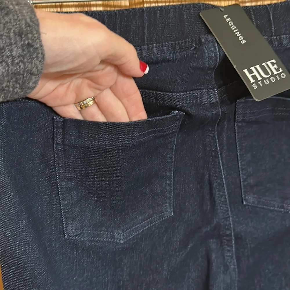 Hue Studio Women's Distressed Stretchy Denim Leggings - Midnight Rinse -… - Picture 11 of 14